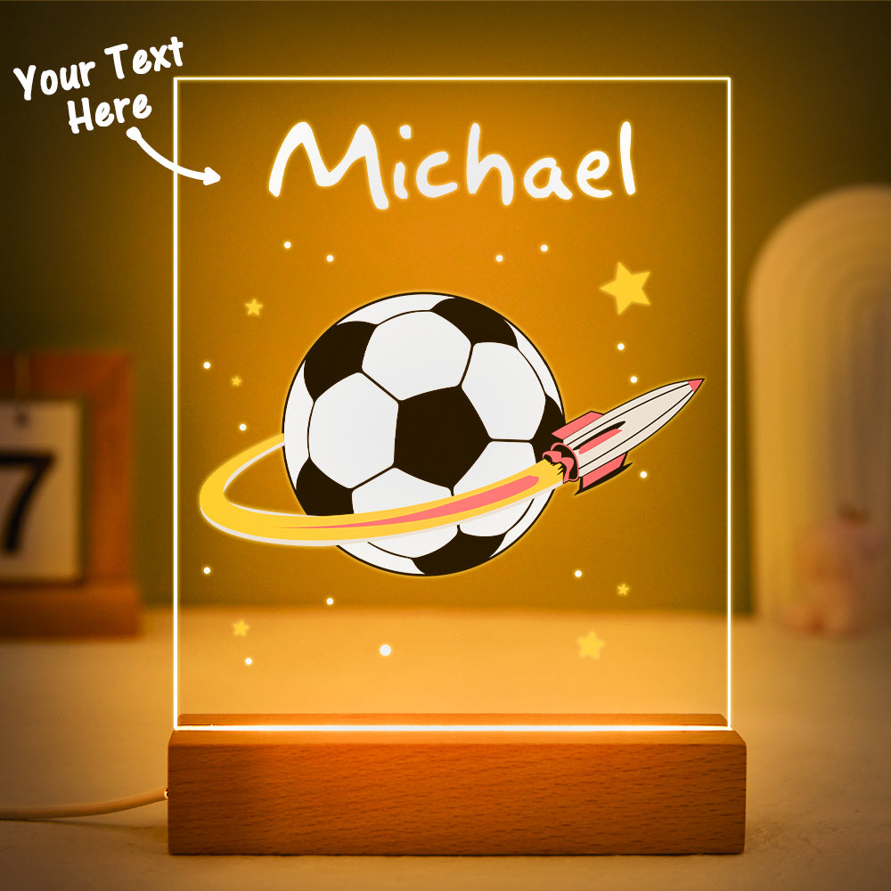 Personalised  Football Night Light Your Team Boys Acrylic Led Lamp Kids Nursery Bedroom Decor