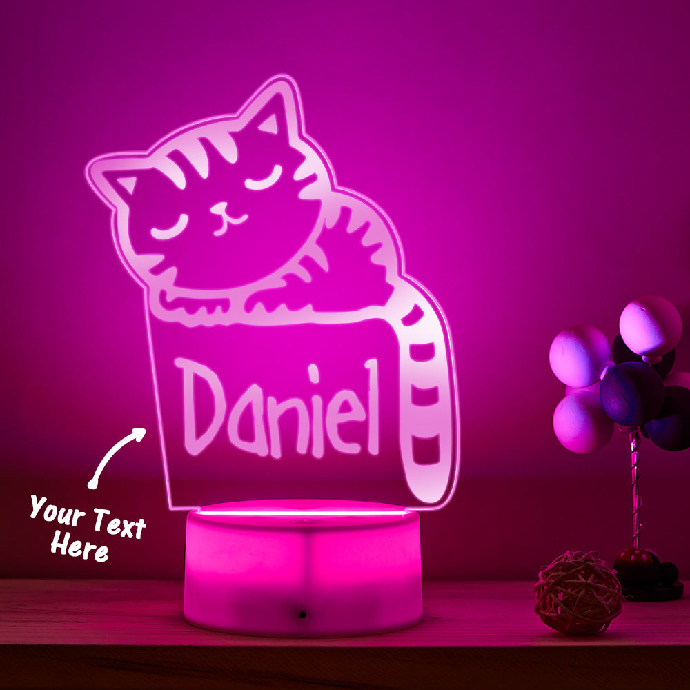 Sleeping Kitty Night Light Personalised Kids Name Lamp For Baby Bedroom