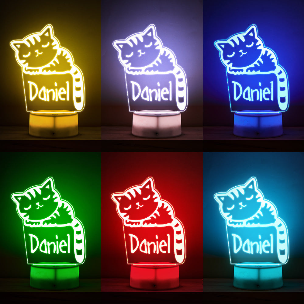 Sleeping Kitty Night Light Personalised Kids Name Lamp For Baby Bedroom