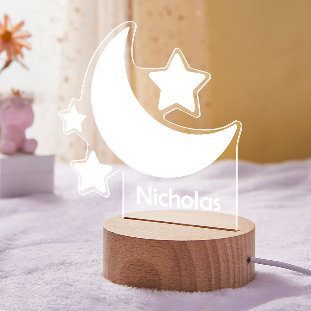 Moon and Stars Night Light Custom Name LED Lamp Fairy Bedroom Decor