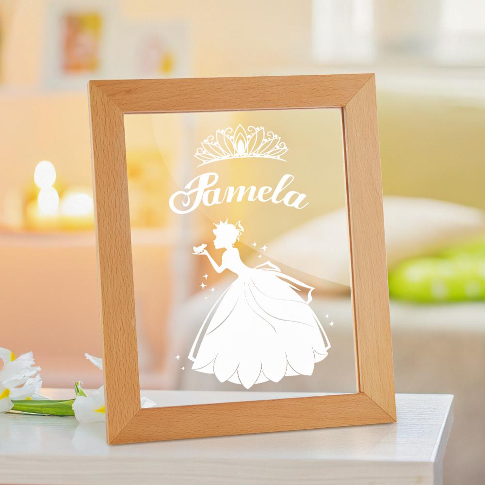 Personalised Gifts for Girls Kids Personalised Princess Name Sign Customized Wooden Frame LED Night Lamp Decor For Child Bedroom Play Room