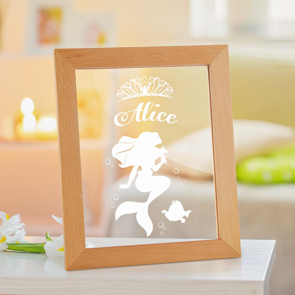 Customized Wooden Frame Princess LED Night Lamp Decor For Girl Bedroom Play Room