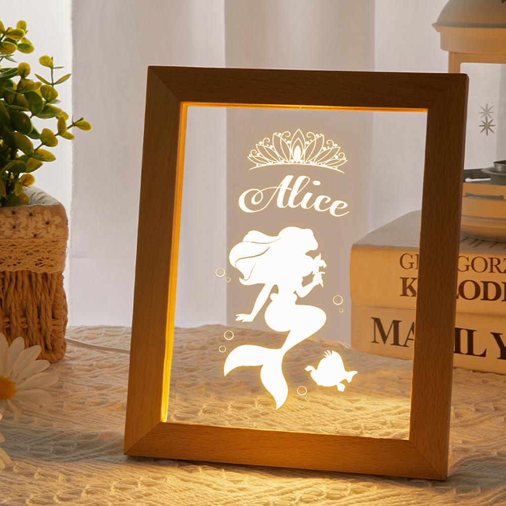 Customized Wooden Frame Princess LED Night Lamp Decor For Girl Bedroom Play Room