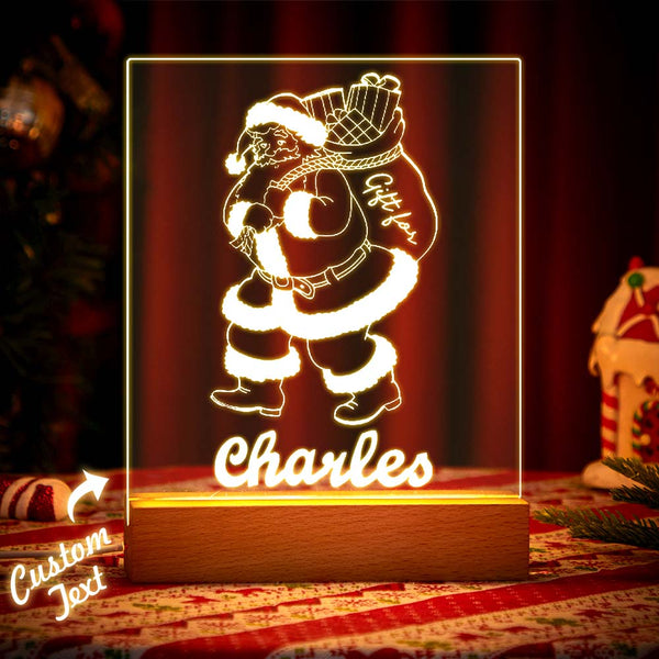 Santa Claus with Gift Bag For Baby Nursery Decor Custom Name Night Light - photomoonlampau