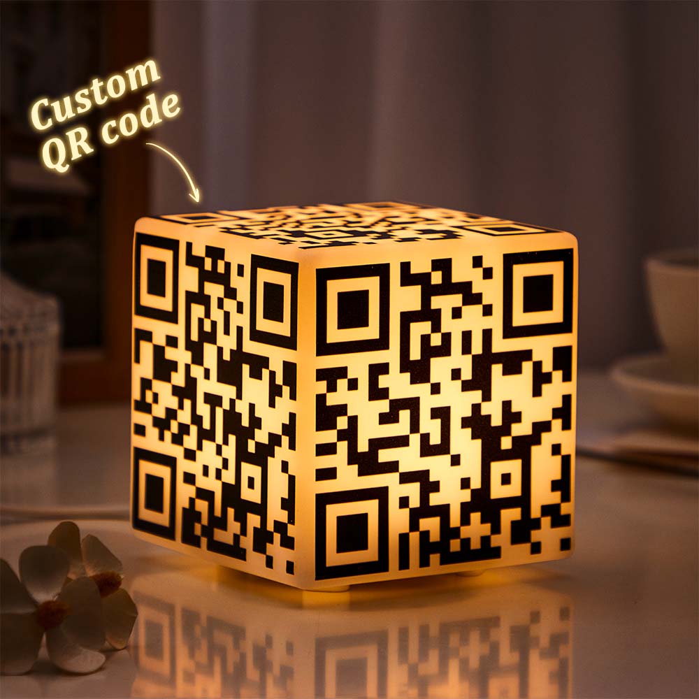 Scannable QR Code CUBE Night Light with Your Photo or Text Personalised Gift for Her