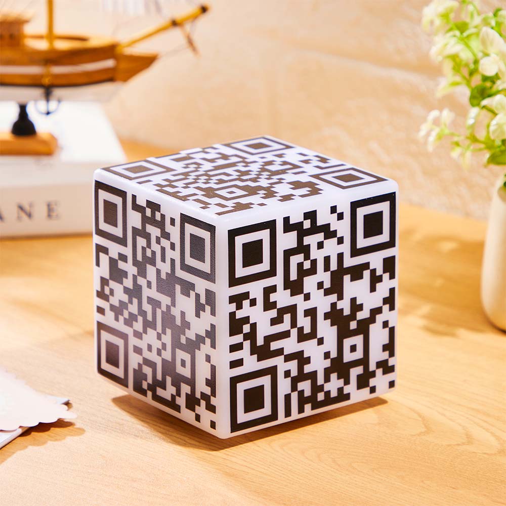 Scannable QR Code CUBE Night Light with Your Photo or Text Personalised Gift for Her
