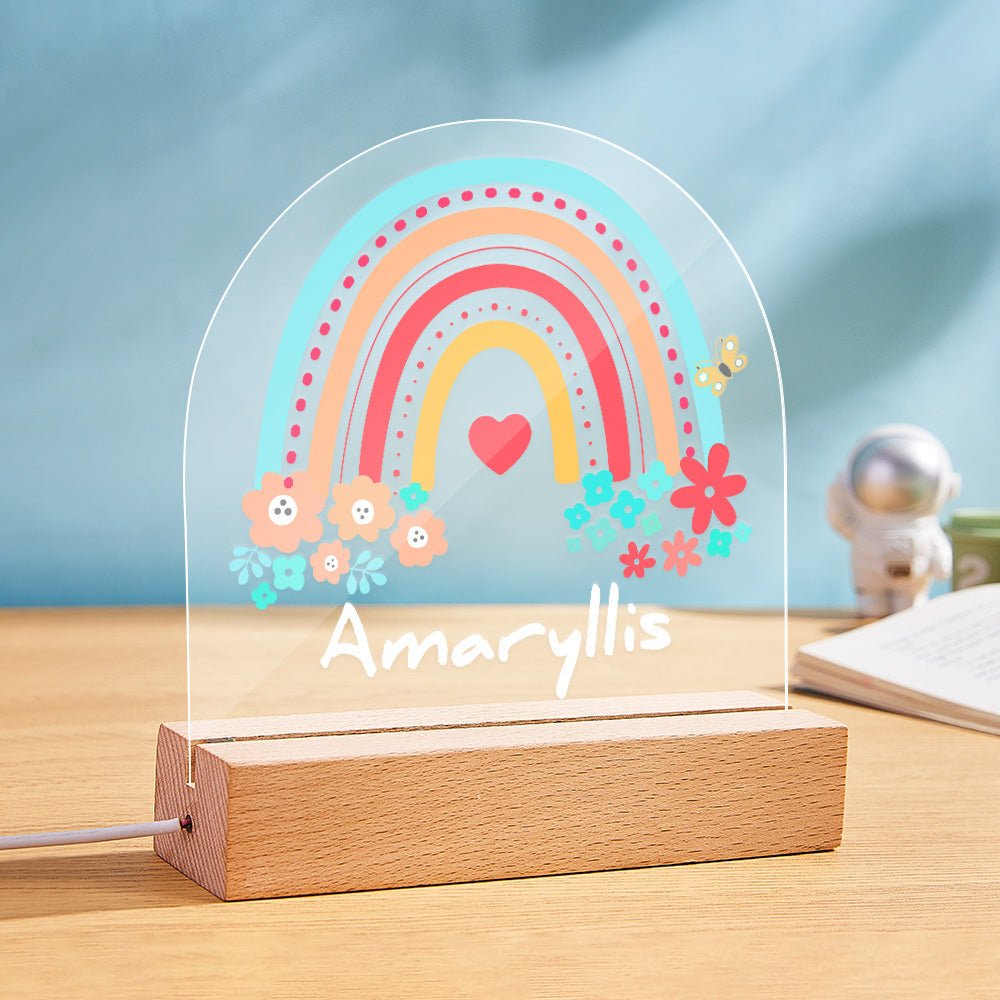 Personalised Name Lamp Colorful Rainbow with Flowers Desk Top Decoration