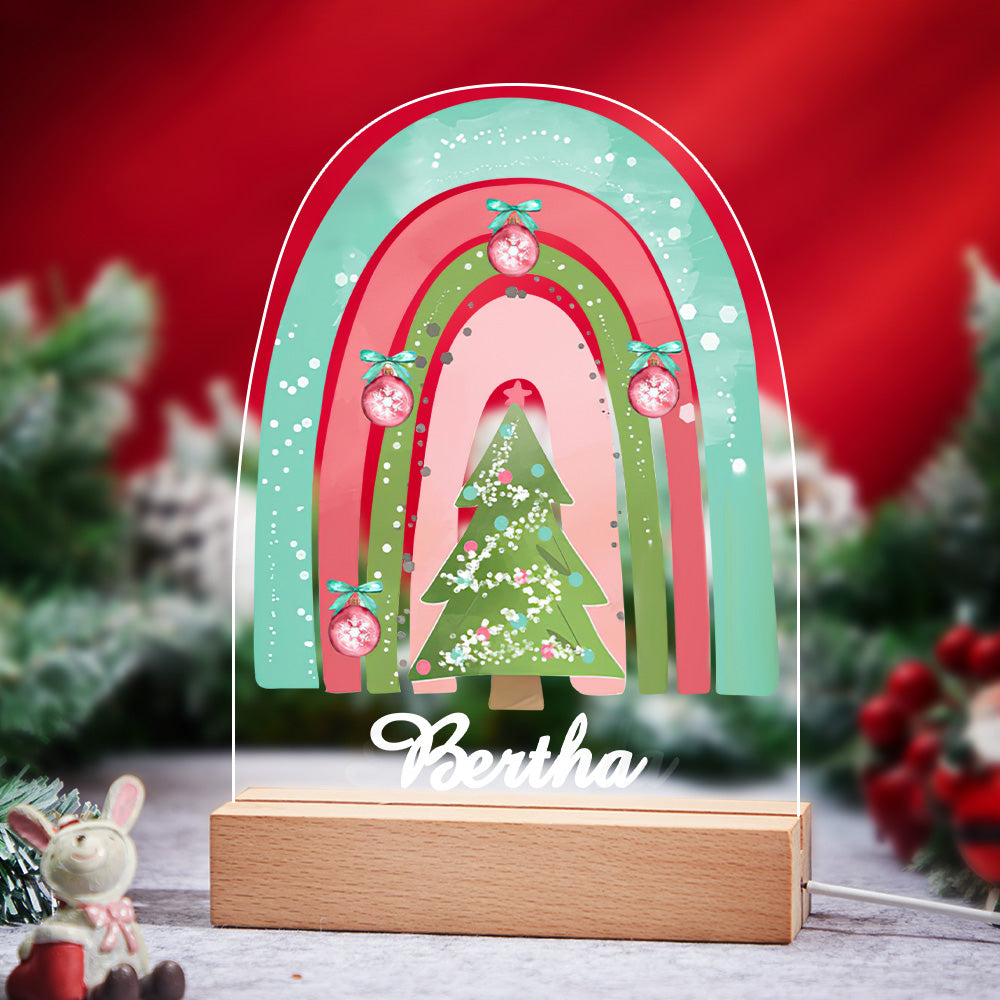 Christmas Rainbow with Green Tree Custom Name Night Lamp for Party Room Decor