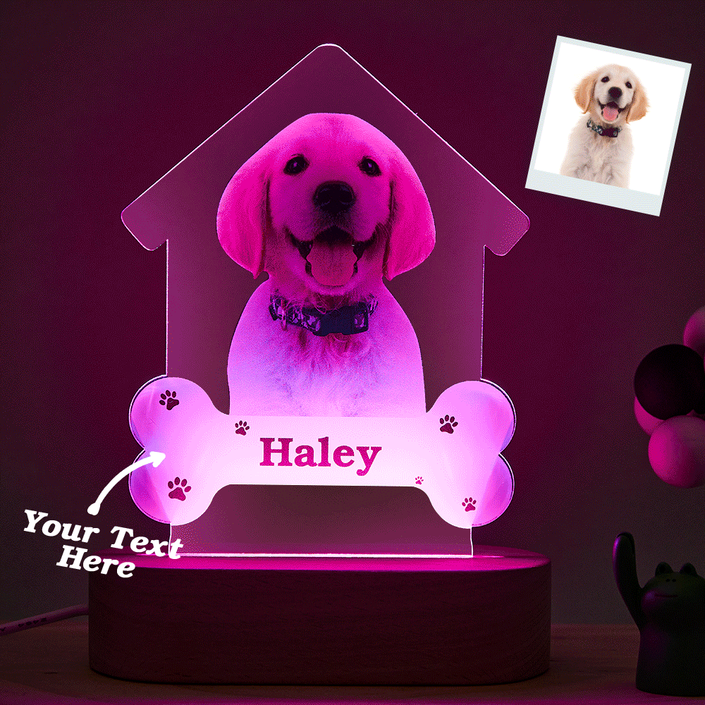 Custom Photo Engraved Puppy Night Light Personalised House Acrylic Lamp Gift for Pet Lover
