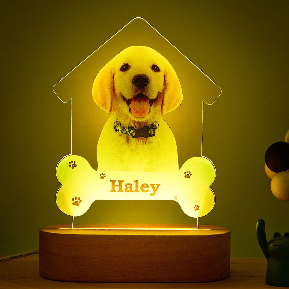 Custom Photo Engraved Puppy Night Light Personalised House Acrylic Lamp Gift for Pet Lover