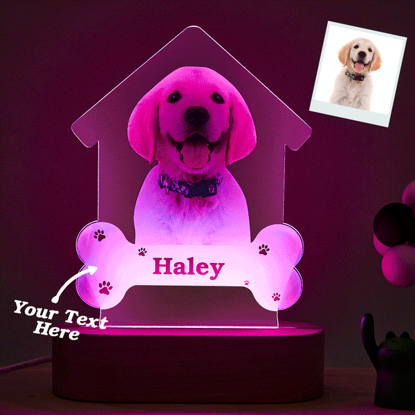Custom Photo Engraved Puppy Night Light Personalised House Acrylic Lamp Gift for Pet Lover - photomoonlampau
