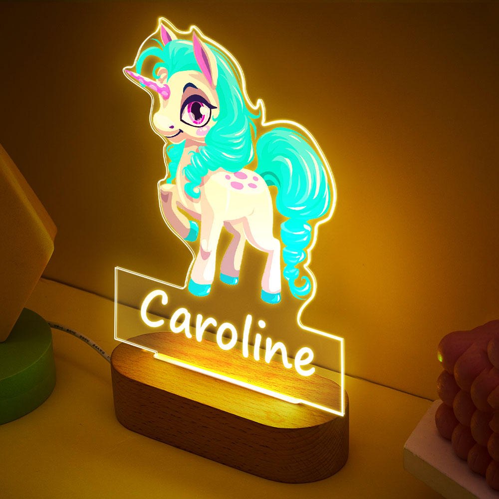 Custom Name Blue Unicorn LED Light Birthday Gift for Girl Bedroom Decoration
