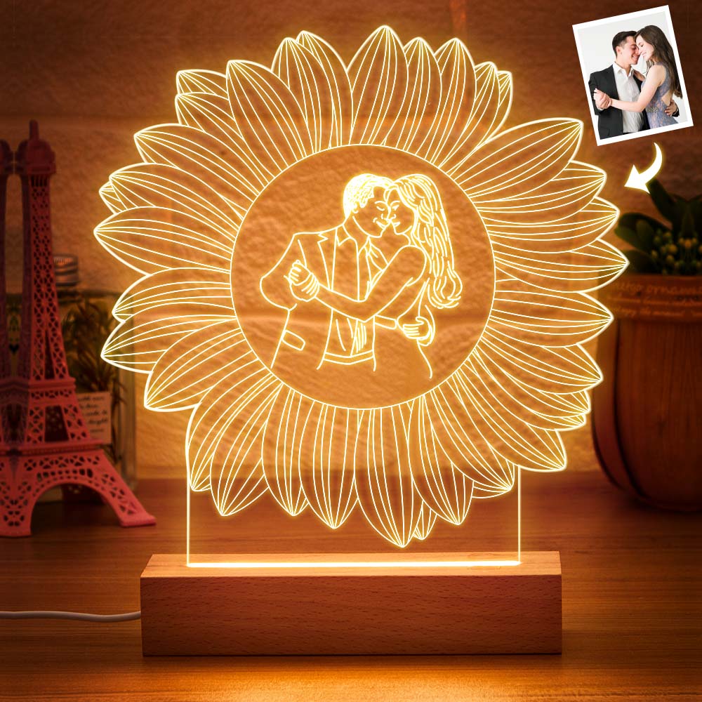 Personalised Photo Engraved with Flower Decor Lamp For Bedroom Decor