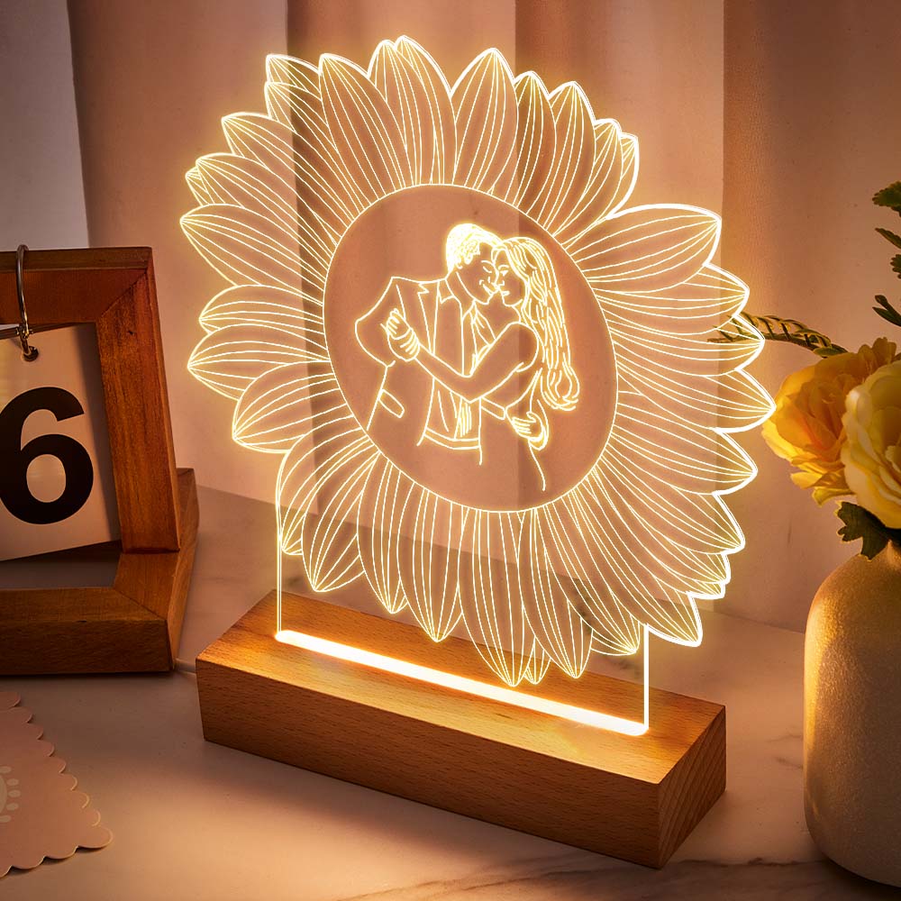 Personalised Photo Engraved with Flower Decor Lamp For Bedroom Decor