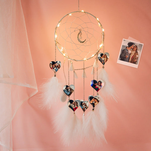 Custom Heart Photo Feather Dream Catcher Wall Room Decor - photomoonlampau