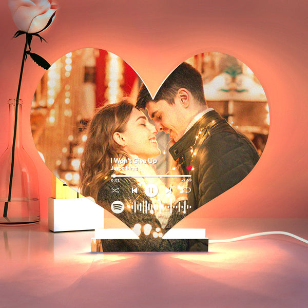 Personalized Spotify Code Photo Heart-shaped Light Gift for Lover - photomoonlampau