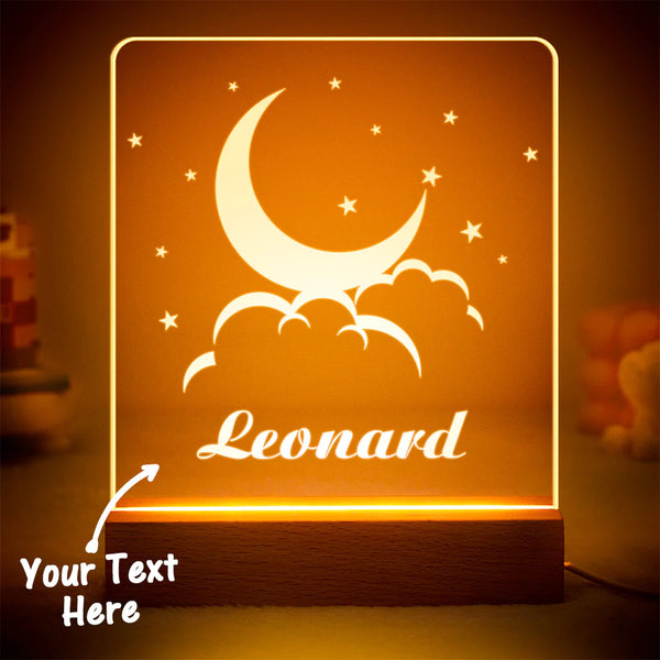 Custom Engraved Moon and Clouds LED Night Light Personalised Acrylic Kids Lamp for Bedroom - photomoonlampau
