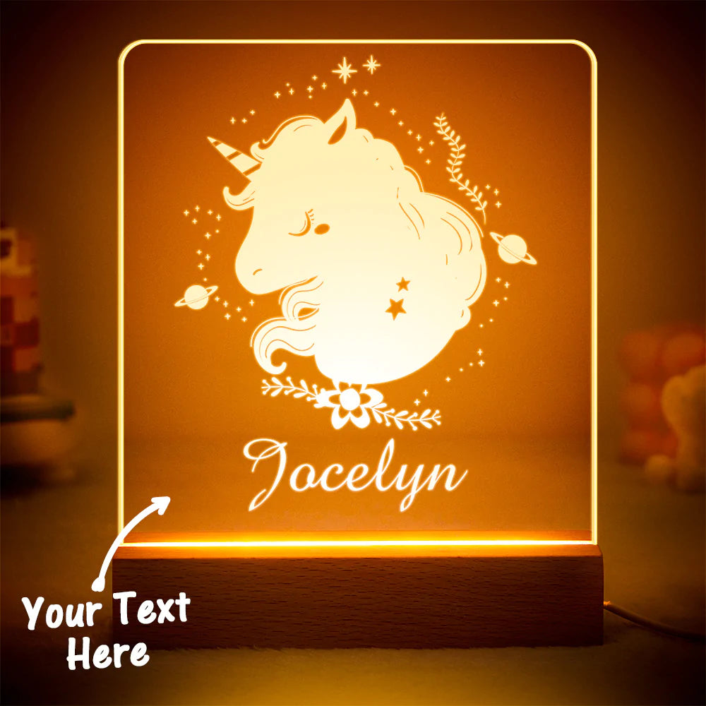 Custom Engraved Unicorn LED Night Light Acrylic Lamp Kids Bedroom Decor