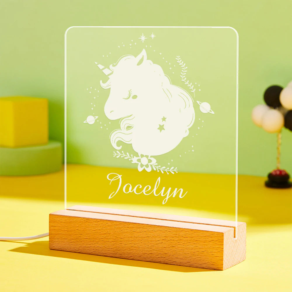 Custom Engraved Unicorn LED Night Light Acrylic Lamp Kids Bedroom Decor