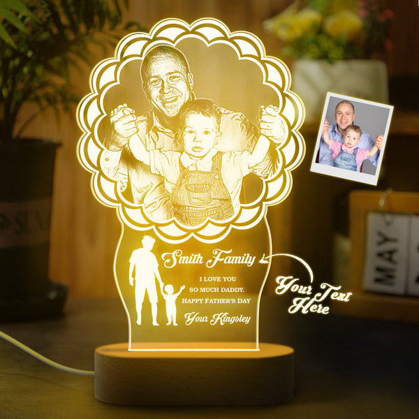 Custom Photo Father Child Lamp Personalized Engraved 7 Colors Acrylic Night Light Father's Day GIfts - photomoonlampau