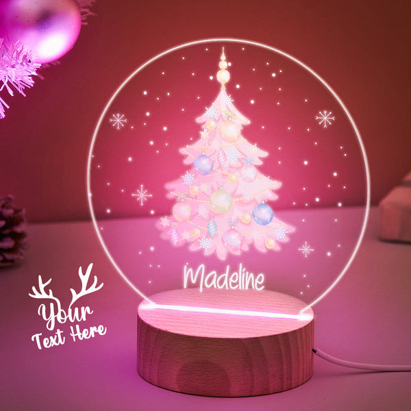 Custom Pink Christmas Tree with Balloon Personalised Name LED Light for Couple Christmas Gift - photomoonlampau