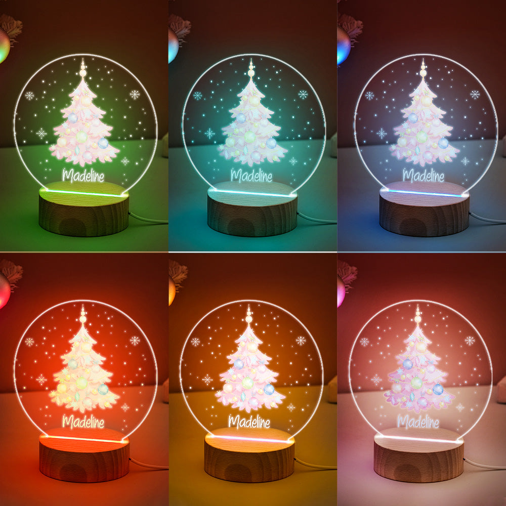Custom Pink Christmas Tree with Balloon Personalised Name LED Light for Kids Christmas Gift