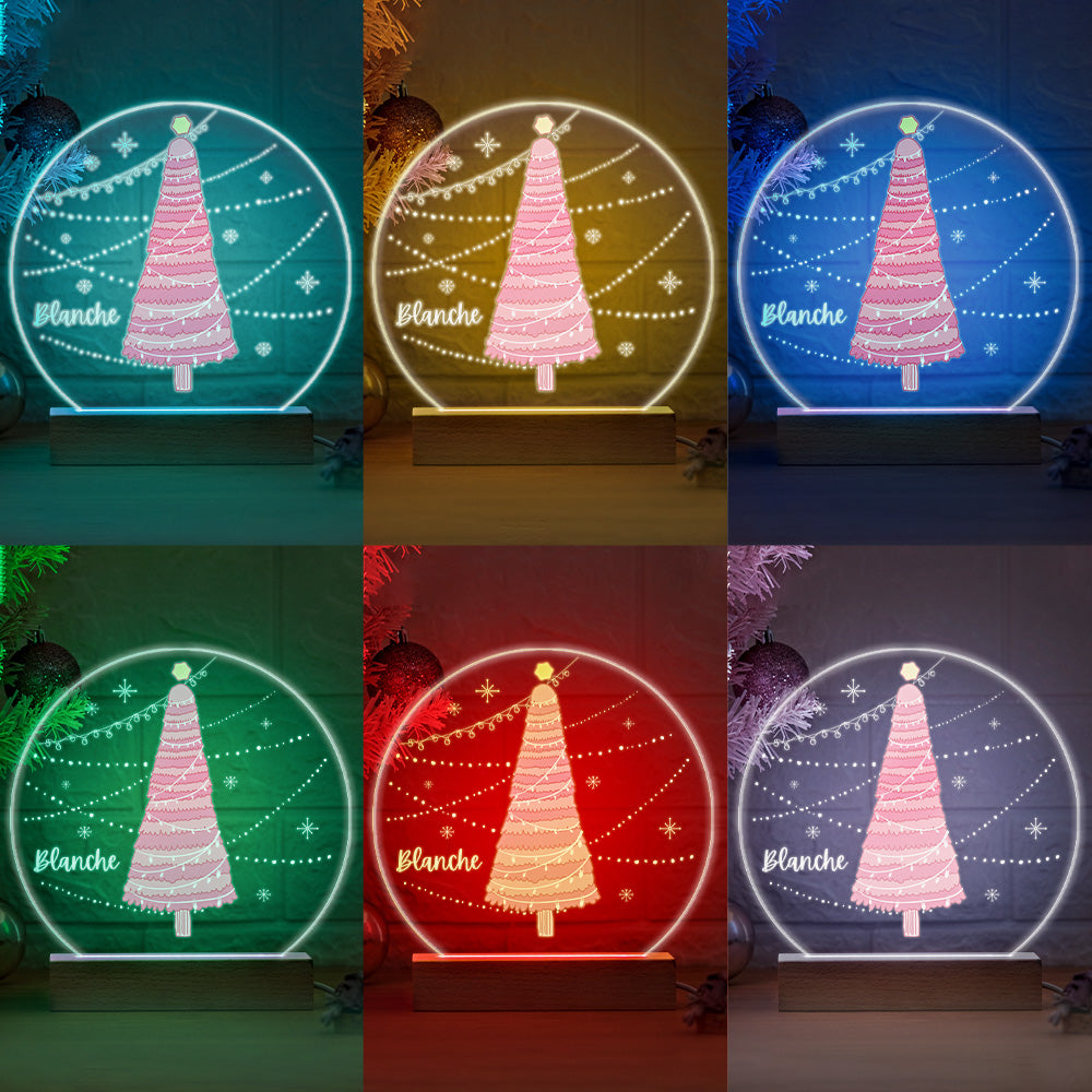Personalised Name Pink Christmas Tree Lamp LED Night Light Romantic Light For Kids