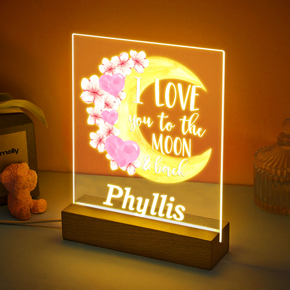 I Love You to the Moon and Back Custom Name Acrylic Led Night Light Gifts for Her