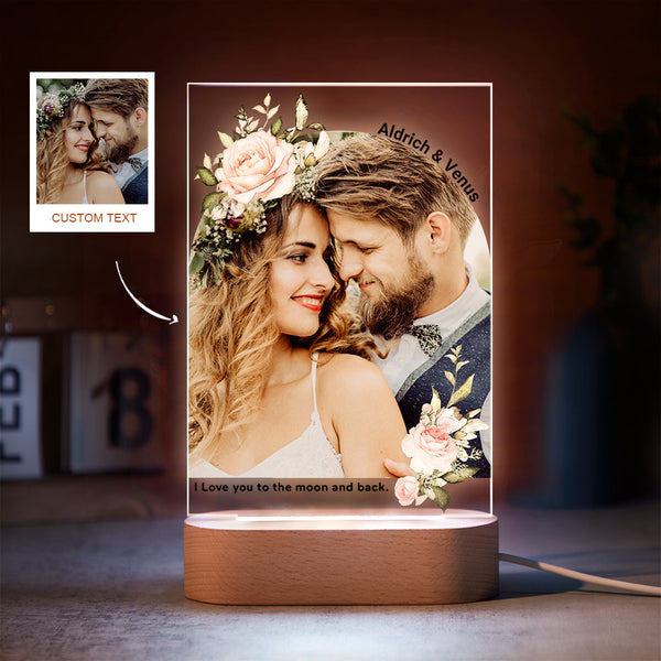 Custom Photo Print with Flowers Colorful Lamp Personalized Acrylic Night Light Engagement Gift - photomoonlampau