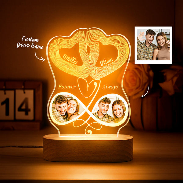 Infinity Symbol Love Custom Photo Acrylic Led Lamp, Personalised Plaque Valentine Gift For Wife, Anniversary Gift For Him, Heart In Heart - photomoonlampau
