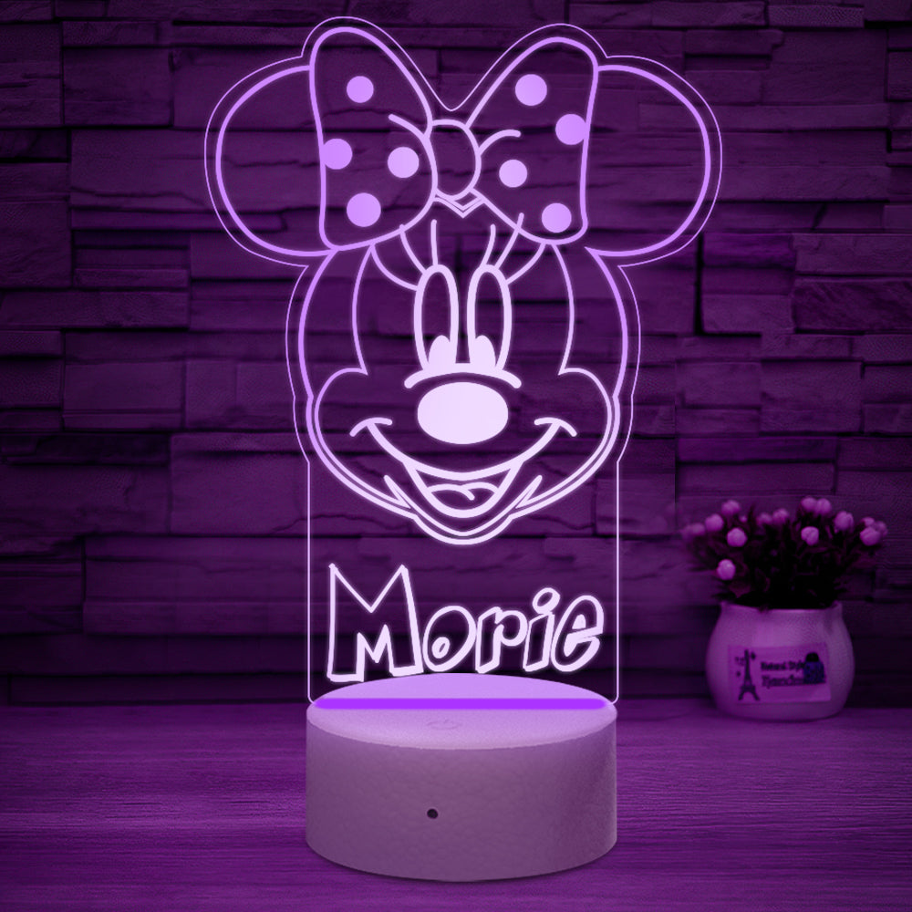 Personalised Kid's Night Light Mickey & Minnie Mouse Bedroom Decor Girls Room Children's Lamps
