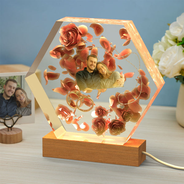 Custom Photo Night Light Hexagon Epoxy Home Gifts - photomoonlampau