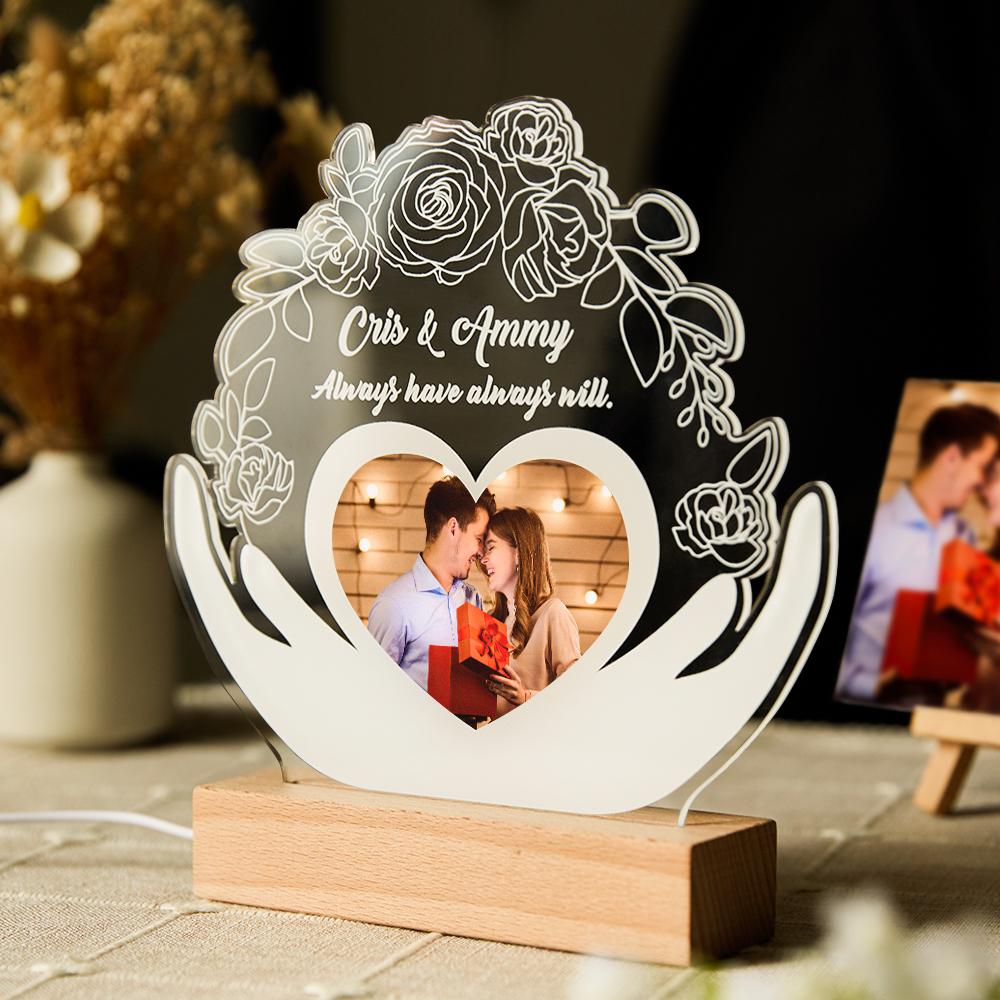 Personalised LED Trophy Acrylic Light With Name Photo Gifts For Couples