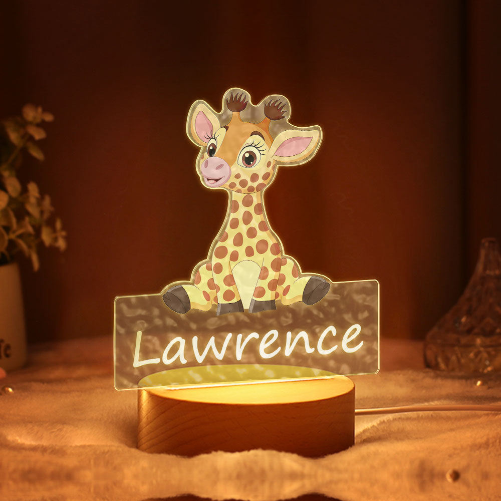Custom Cute Giraffe Name Water Ripple Night Light For Kids Bedroom Nursery Decor