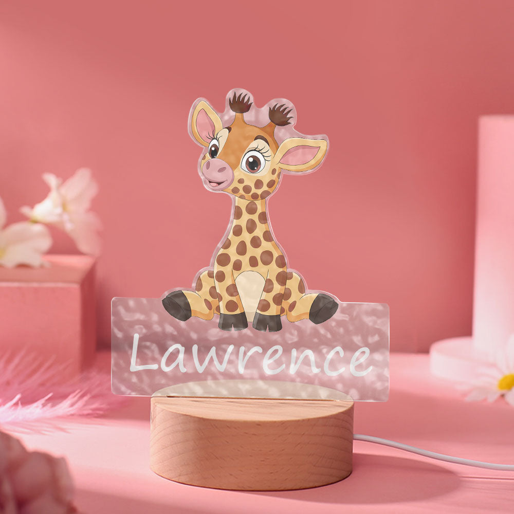 Custom Cute Giraffe Name Water Ripple Night Light For Kids Bedroom Nursery Decor