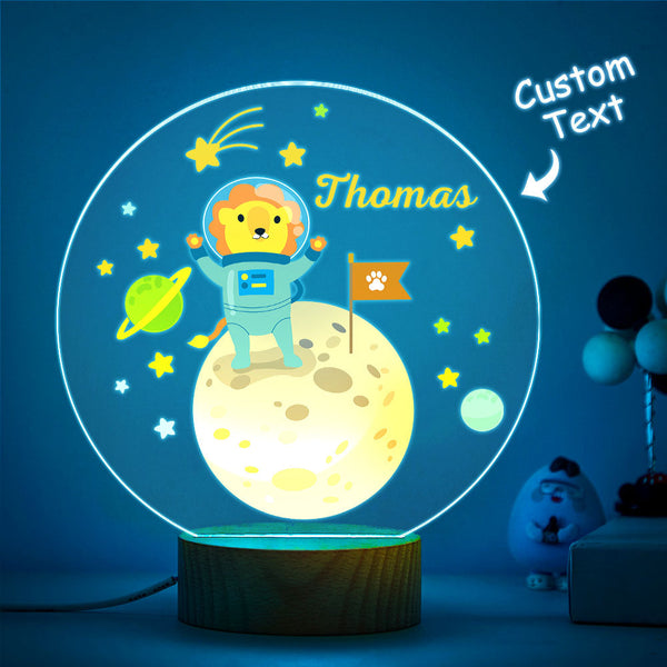 Nursery Room Lamp Cute Kid Night Light Lion Astronaut with Custom Name Multi Color