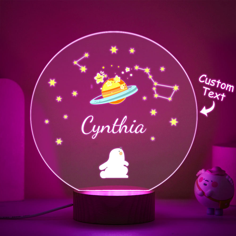 Personalized Name Children's Night Light Rabbit and Star Nursery Room Lamp Cute Table Light
