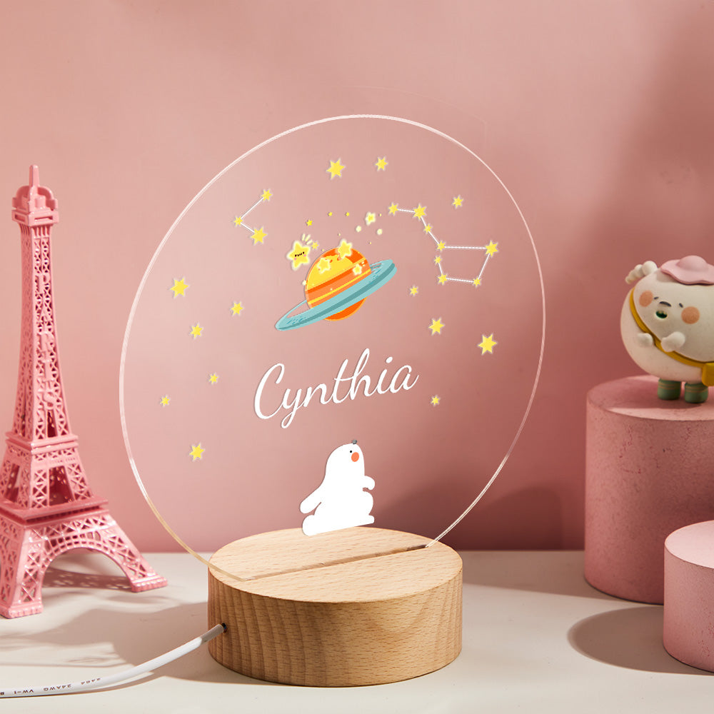 Personalized Name Children's Night Light Rabbit and Star Nursery Room Lamp Cute Table Light