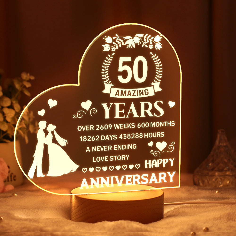 Personalised Night Light Heart Shaped Acrylic Lamp Anniversary Wedding Gifts for Him or Her