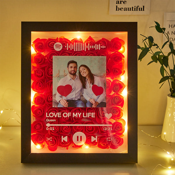 Custom Scannable Spotify Code Night Light Rose Ornament Couple Gifts - photomoonlampau
