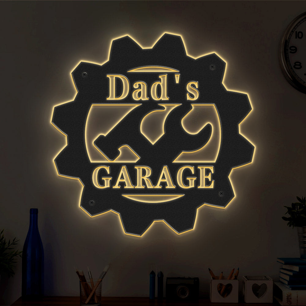 Custom Garage Metal Sign Personalized LED Lights Wall Art Decor Father's Day Gift for Dad
