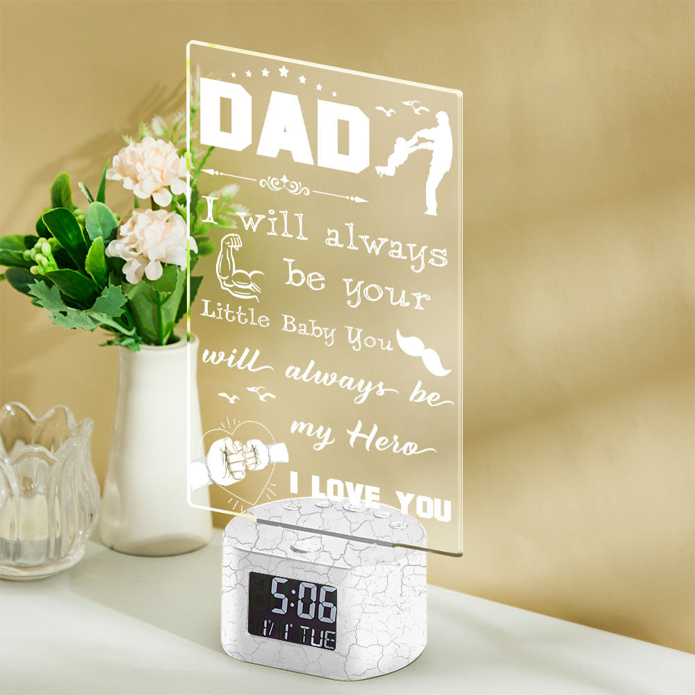 Custom Alarm Clock Night Light To Dad Personalized Name Sign- From Daughter - You'll Always Be My Hero