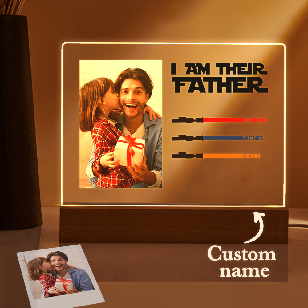 Personalized I Am Their Father Night Light Photo Acrylic Light Saber Plaque Father's Day Gifts