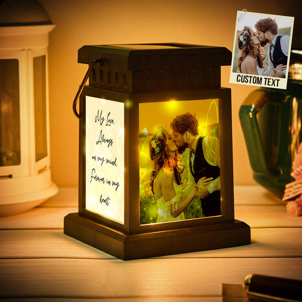 Anniversary Gifts for Couple, Personalized Photo Engraved Lantern Nightlight Lamp Memorial Lamp Solar Garden Light - photomoonlampau