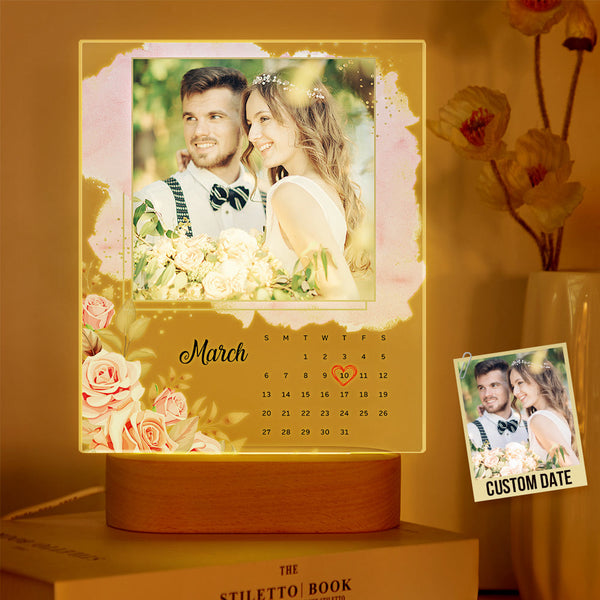 Custom Photo Acrylic Lamp Personalized Date Acrylic Plaque Picture Frame Anniversary Gifts for Lover - photomoonlampau