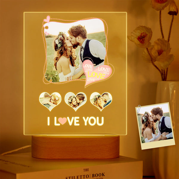 Custom Photo Acrylic Lamp Personalized I Love You Acrylic Plaque Picture Frame Anniversary Gifts - photomoonlampau