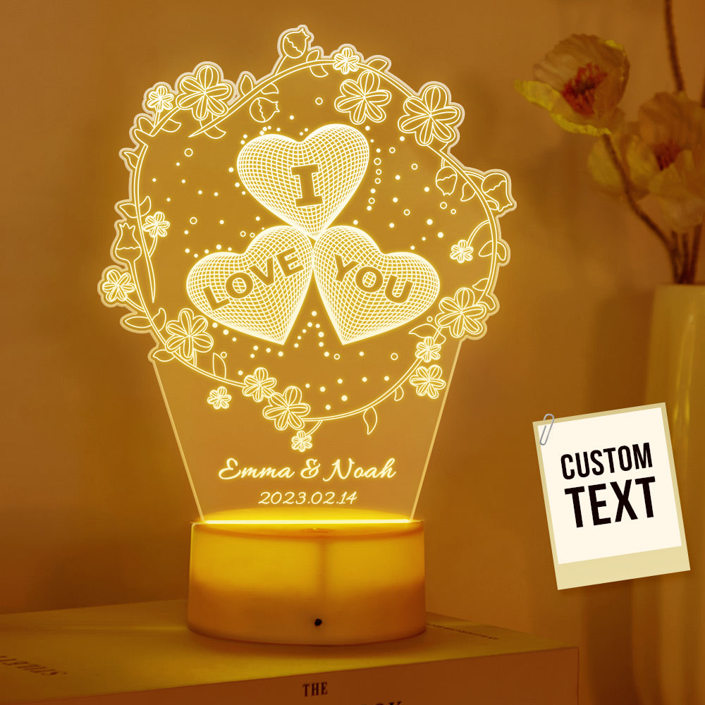 Custom Name Heart Flower Night Light Personalized I Love You For Home Decor