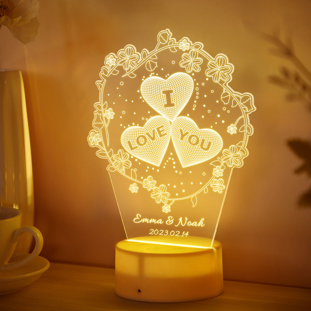 Custom Name Heart Flower Night Light Personalized I Love You For Home Decor