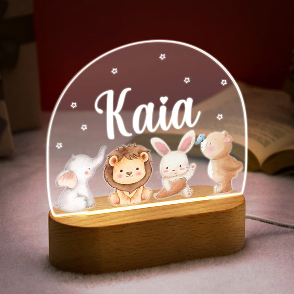 Personalized Name Cute Animals Night Light Custom Name Nursery Room Lamp Gift For Kids - photomoonlampau