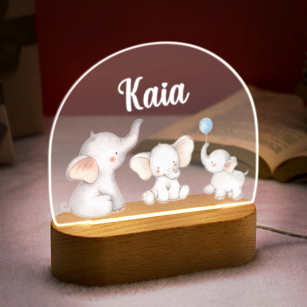 Personalized Name Baby Elephant Night Light Custom Name Nursery Room Lamp Gift For Kids - photomoonlampau
